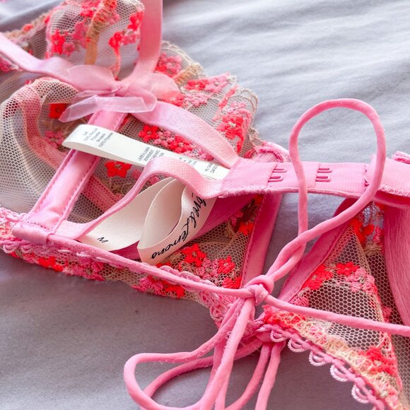 For Love and Lemons • Floral Pink Lace Love Bouquet Sheer Embroidered Bra • M - Picture 11 of 13